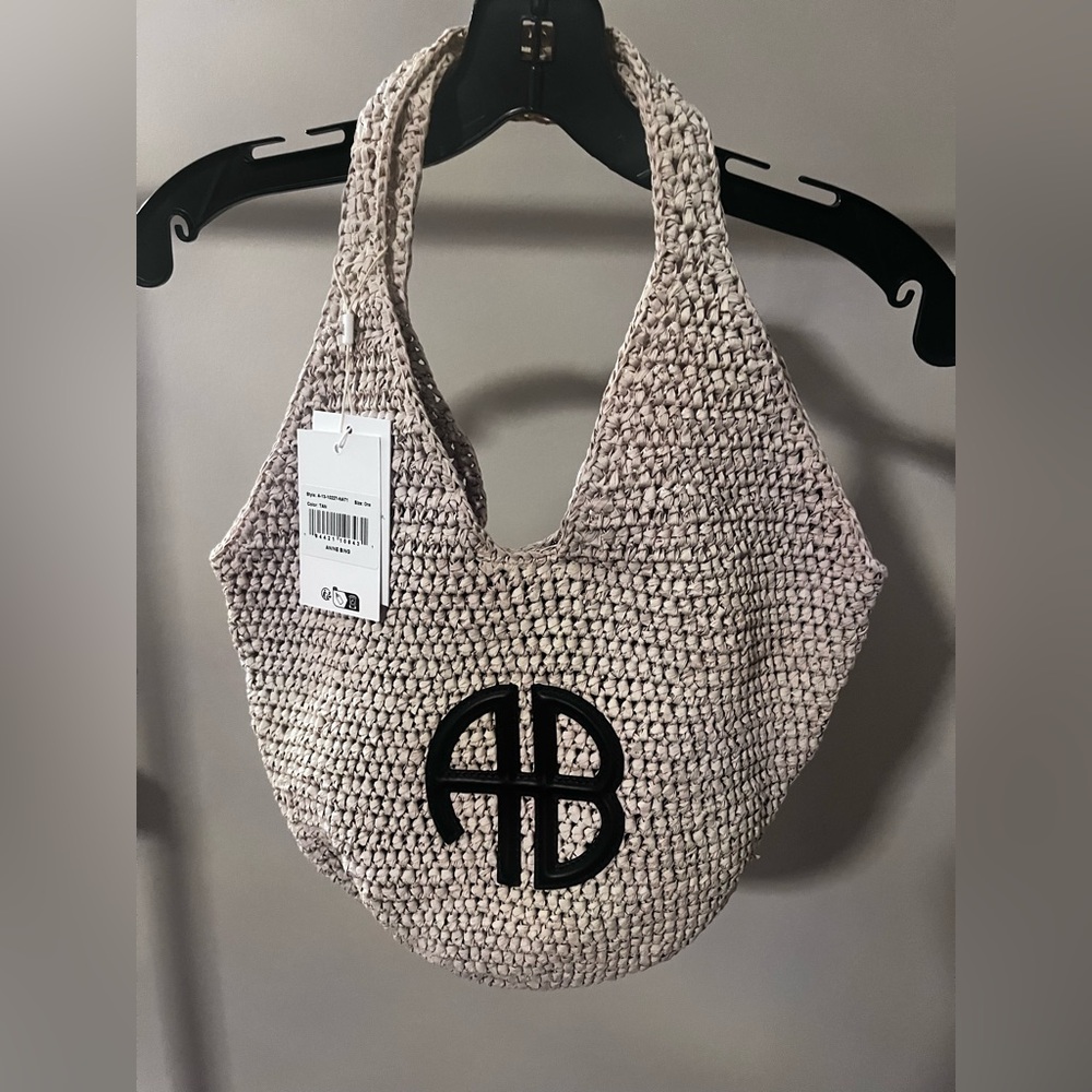 Anine Bing Natural Straw Tote with Black Logo - Picture 3 of 4